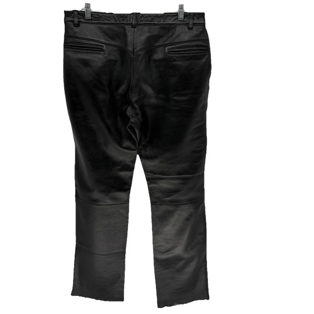Vintage Excelled Black Genuine Leather Straight Fit Pants Grunge Biker Men 34X31